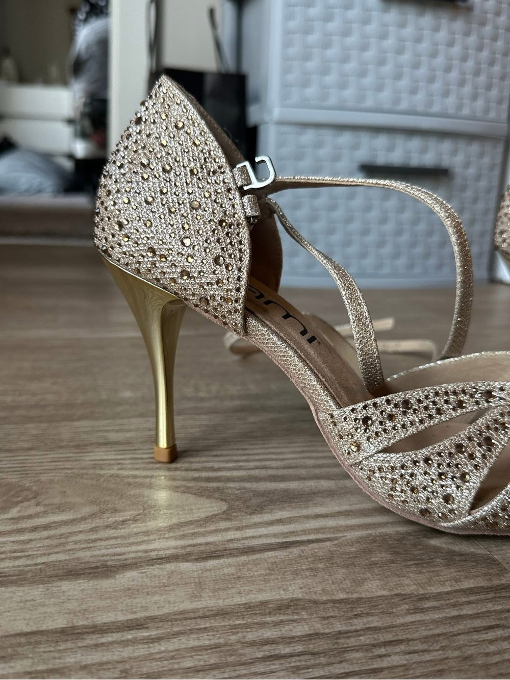 Yami “Yuiza” Suede Sole Gold Rhinestone Dancing Heels